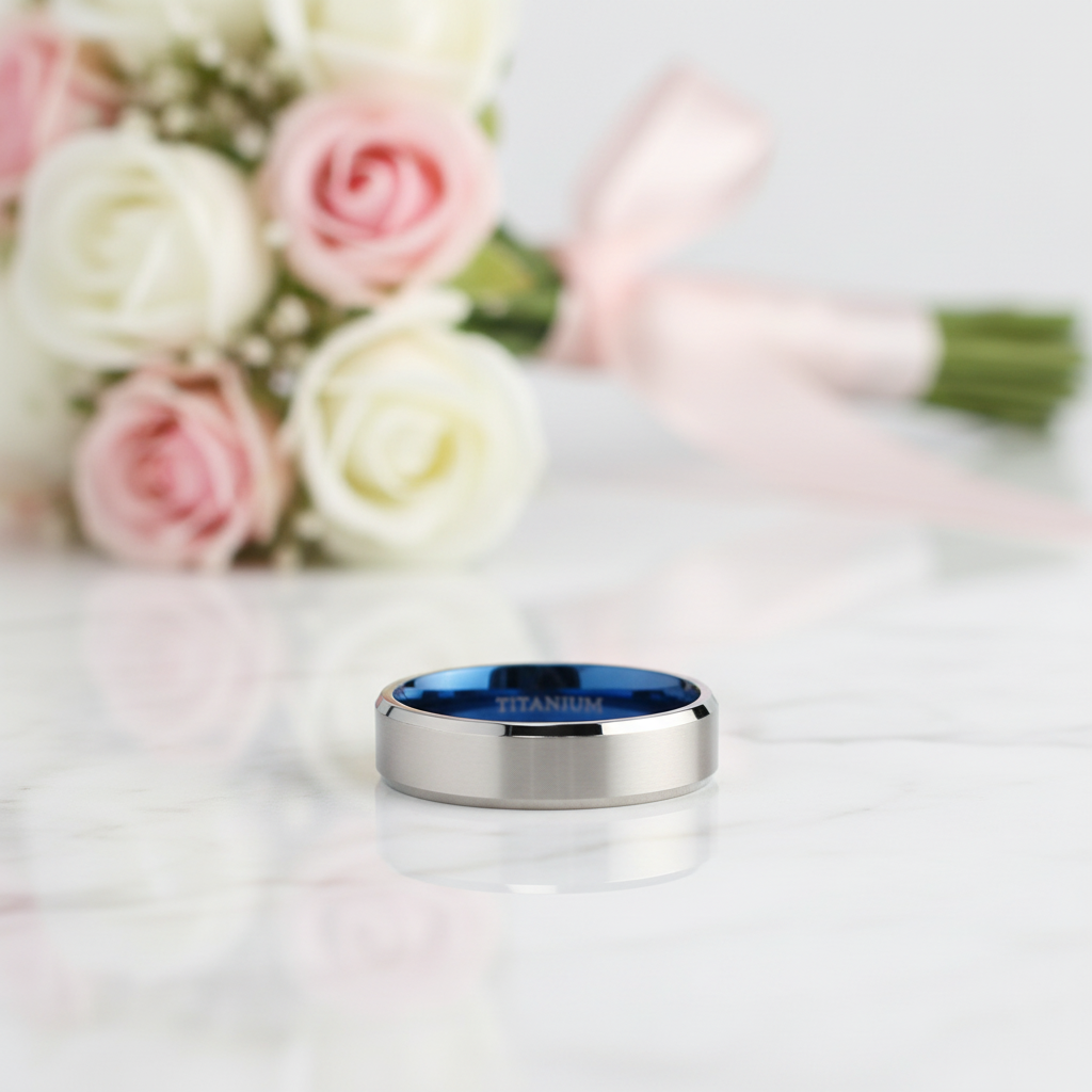 Titanium and Classic Blue Men's Wedding Band-Black Diamonds New York