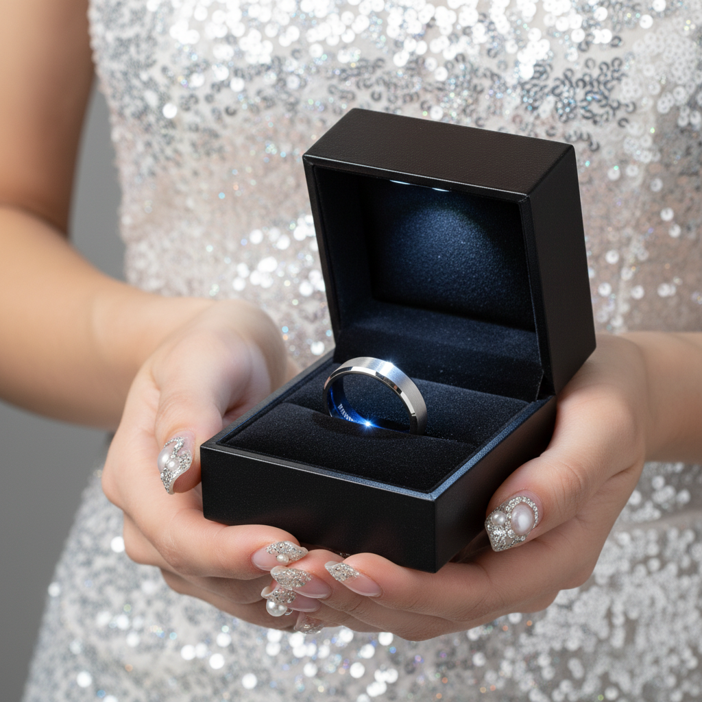 Titanium and Classic Blue Men's Wedding Band-Black Diamonds New York