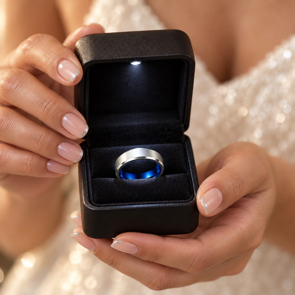 Titanium and Classic Blue Men's Wedding Band-Black Diamonds New York