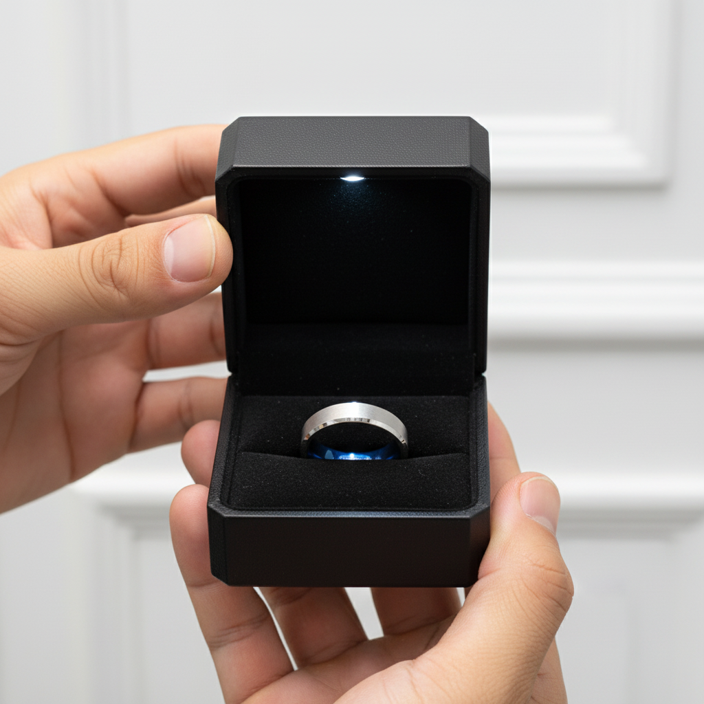 Titanium and Classic Blue Men's Wedding Band-Black Diamonds New York