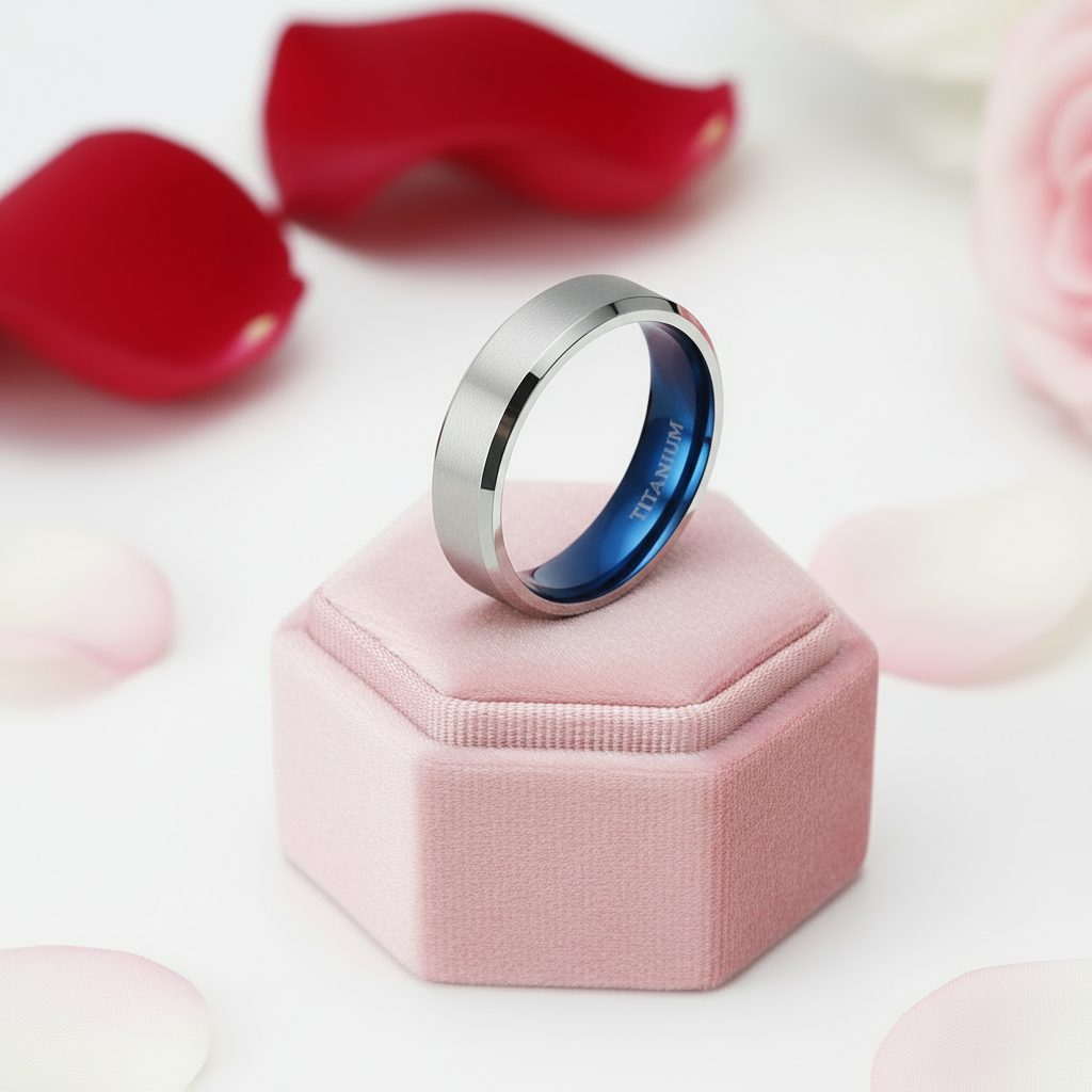 Titanium and Classic Blue Men's Wedding Band-Black Diamonds New York