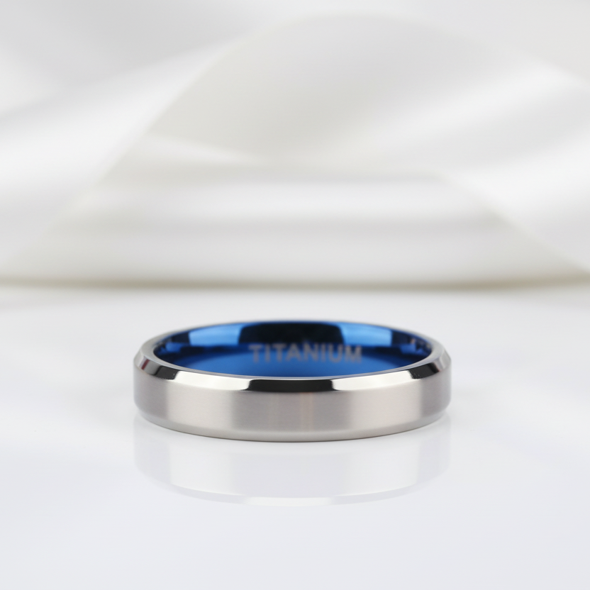 Titanium and Classic Blue Men's Wedding Band-Black Diamonds New York