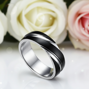 Titanium Steel Ring Band-Black Diamonds New York