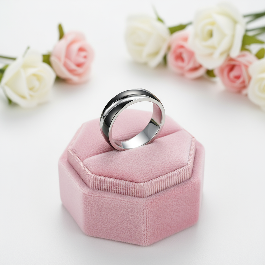 Titanium Steel Ring Band-Black Diamonds New York