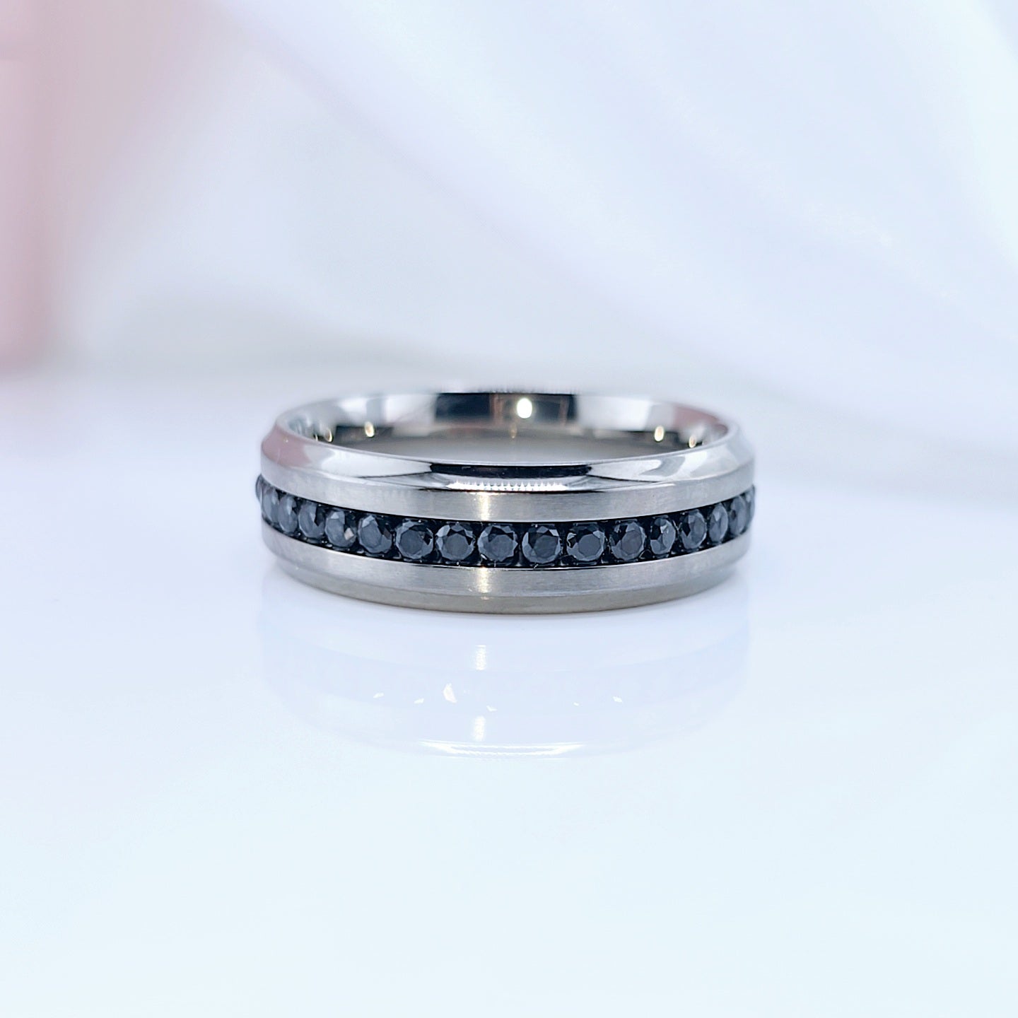 Titanium Men's Wedding Band with Diamond Option-Black Diamonds New York