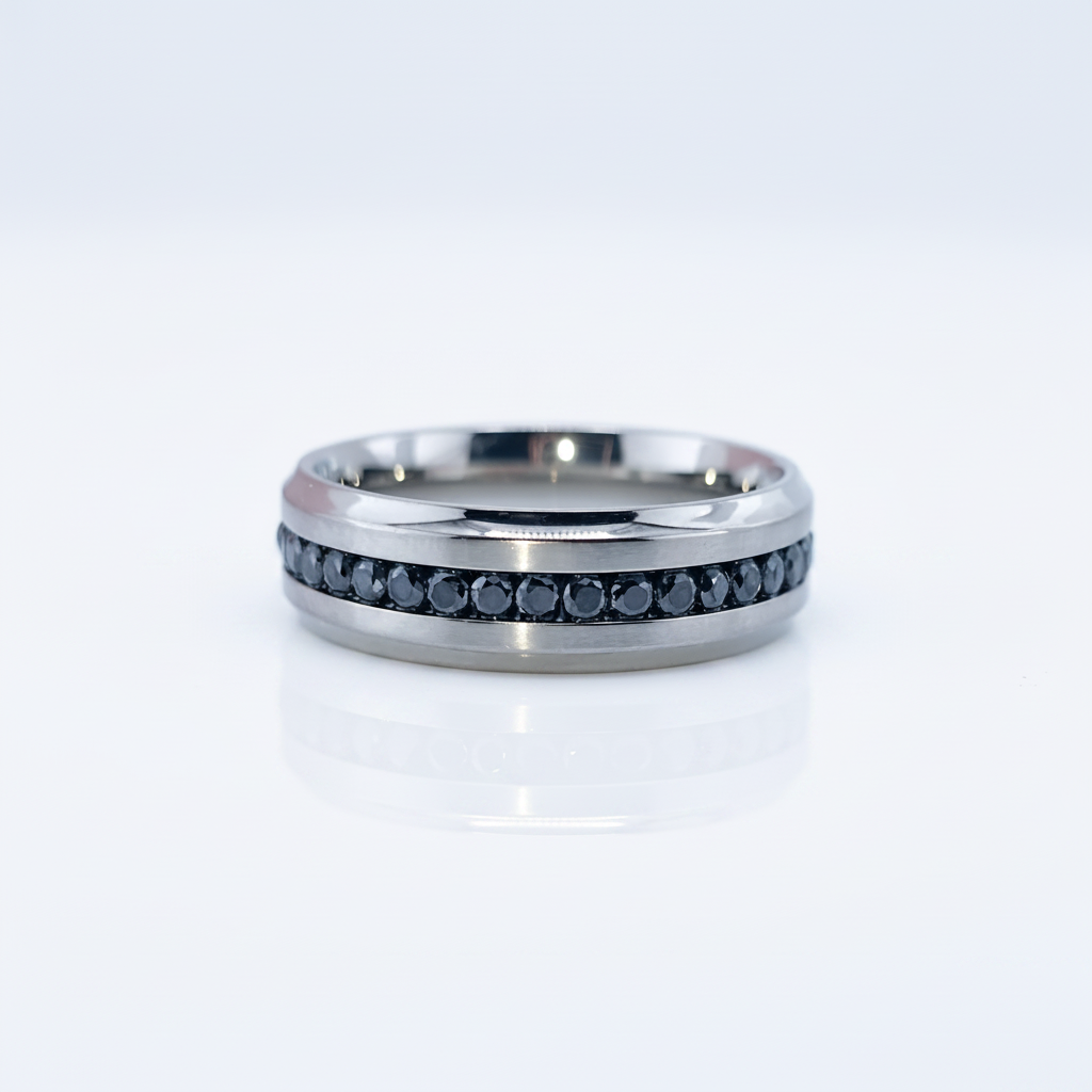 Men's Titanium Wedding Band with Diamond Option-Black Diamonds New York