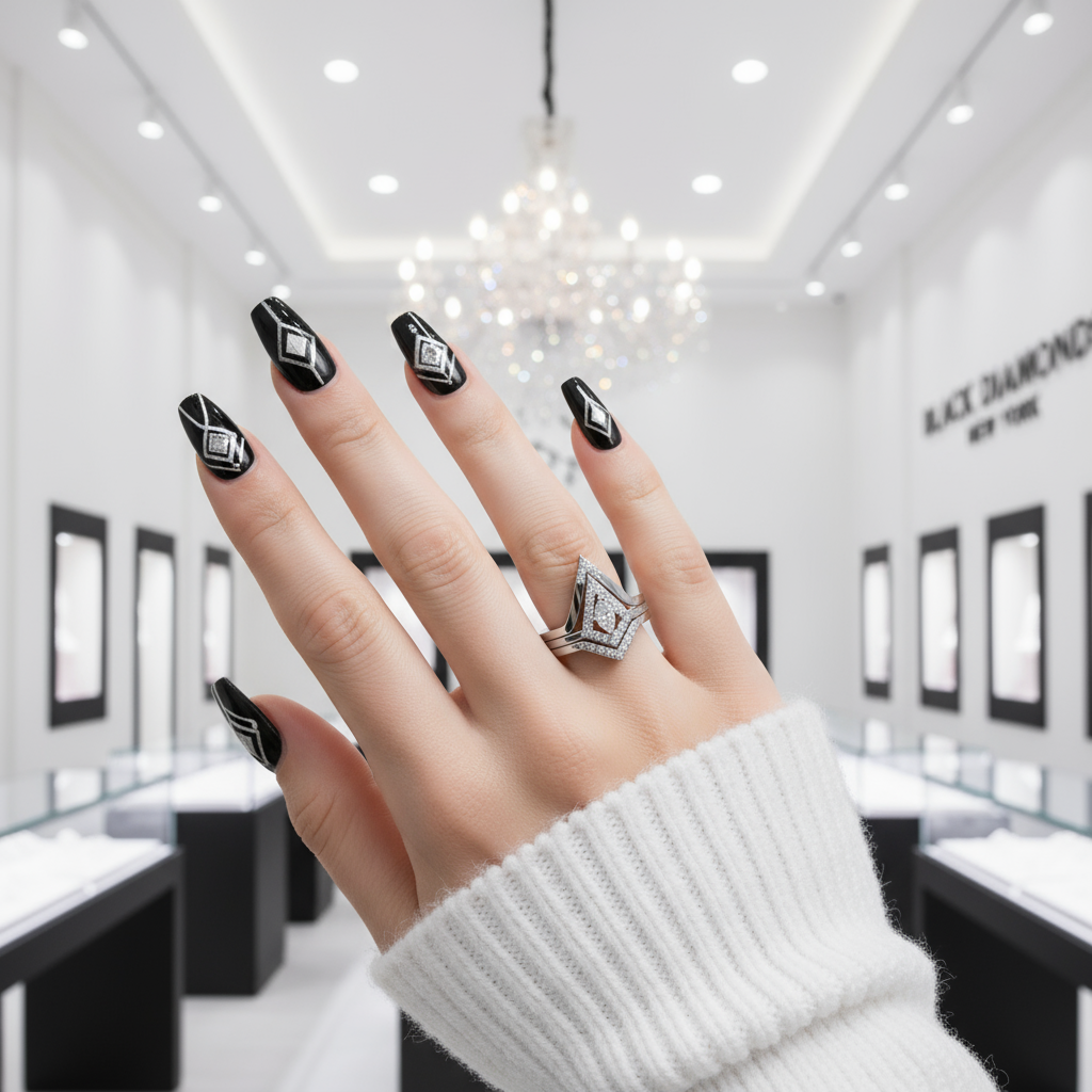 Together We Fly- Kite Shape Pear Diamond Promise Ring Set-Black Diamonds New York