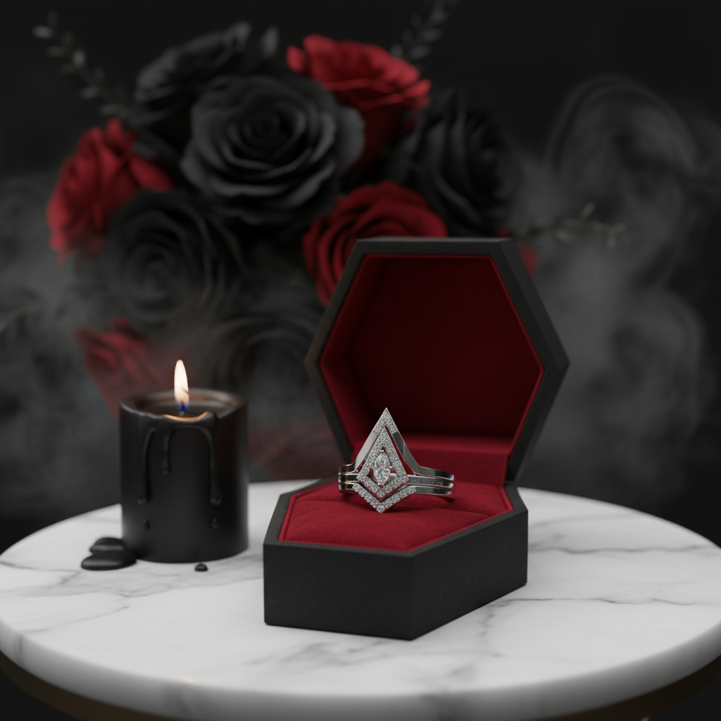 Together We Fly- Kite Shape Pear Diamond Option Promise Ring Set-Black Diamonds New York