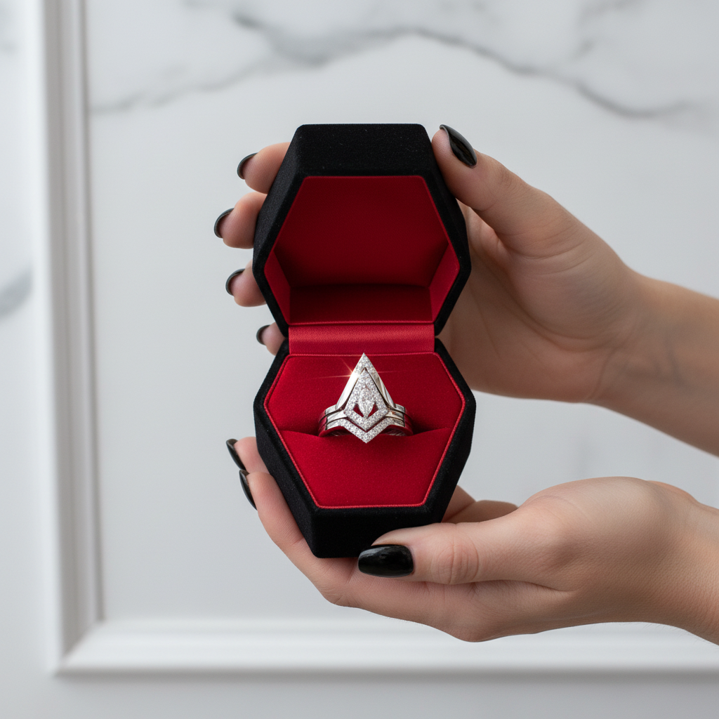 Together We Fly- Kite Shape Pear Diamond Option Promise Ring Set-Black Diamonds New York