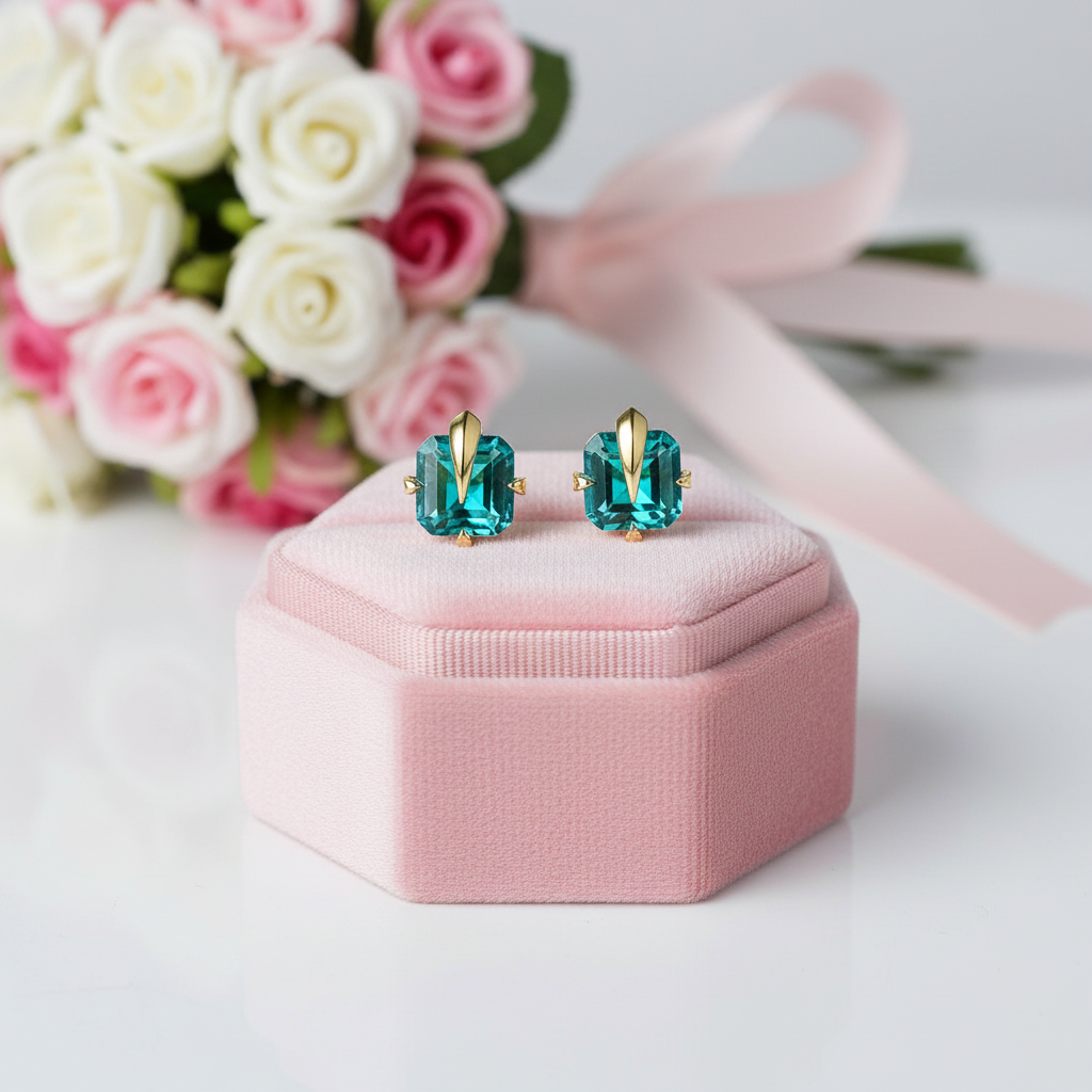 Tourmaline Emerald Gemstone Earrings-Black Diamonds New York