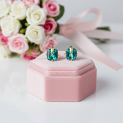 Tourmaline Emerald Gemstone Earrings-Black Diamonds New York
