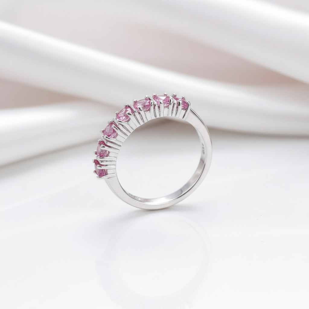 Round Tourmaline Half Eternity Stackable Ring Band-Black Diamonds New York