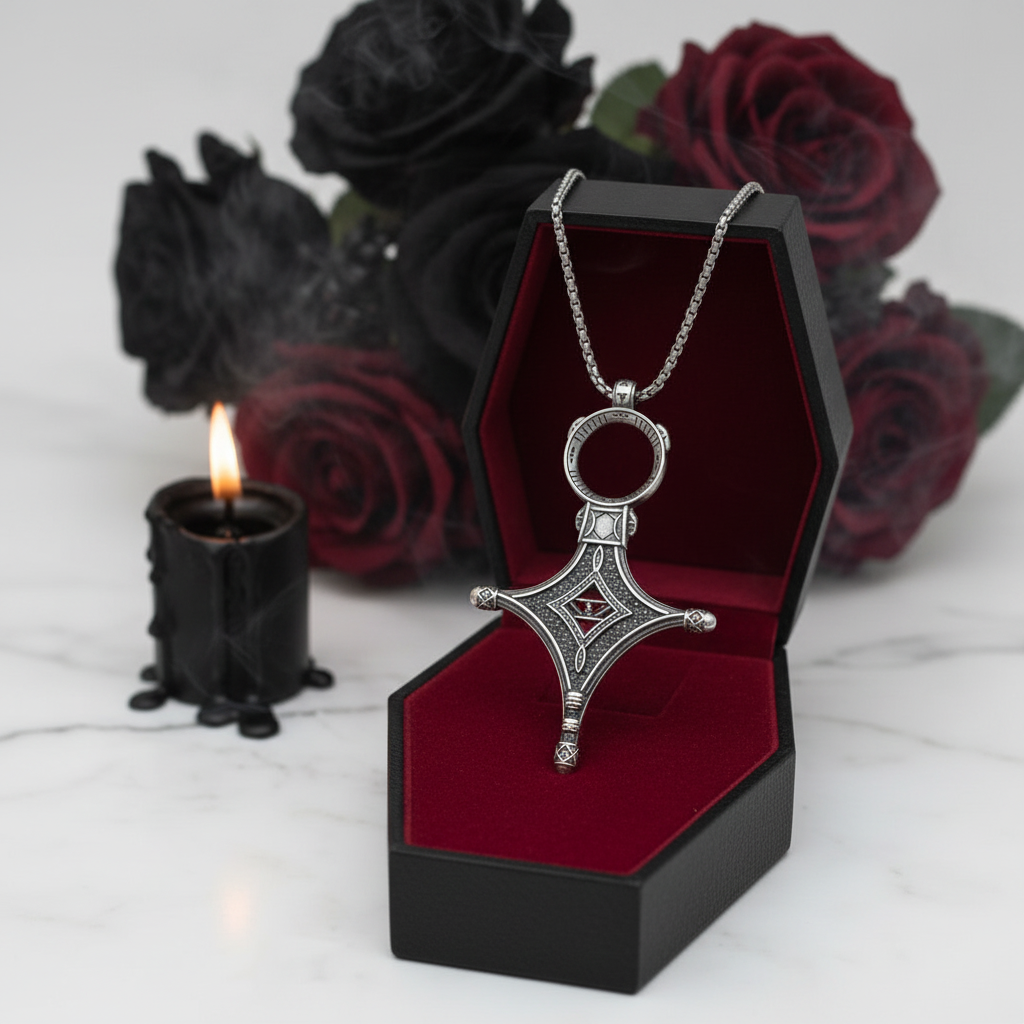 Traditional Rebel Gothic Cross Necklace-Black Diamonds New York
