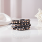 Tree of Life Boho Beads and Black Crystal 5 Wraps Bracelet-Black Diamonds New York
