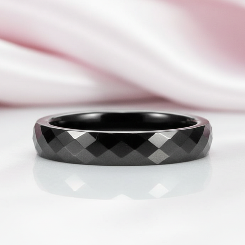 Trendy Men's Ceramic Wedding Band-Black Diamonds New York