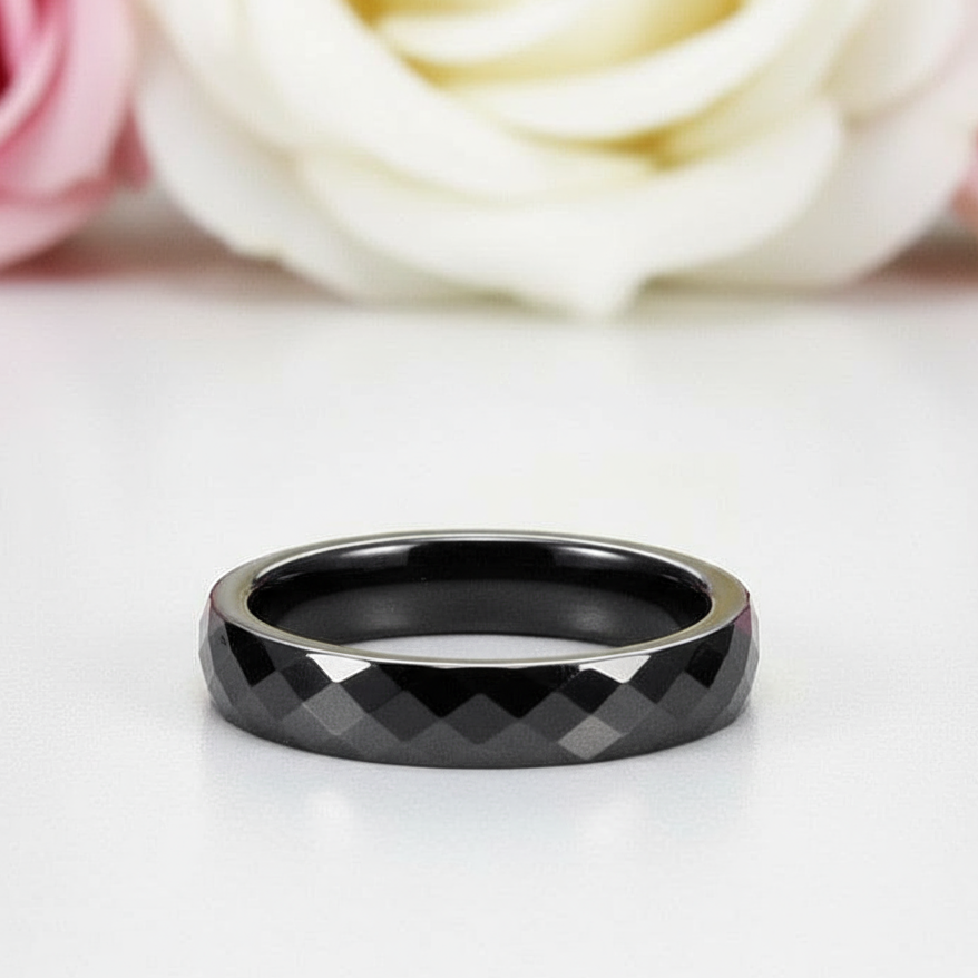 Trendy Men's Ceramic Wedding Band-Black Diamonds New York