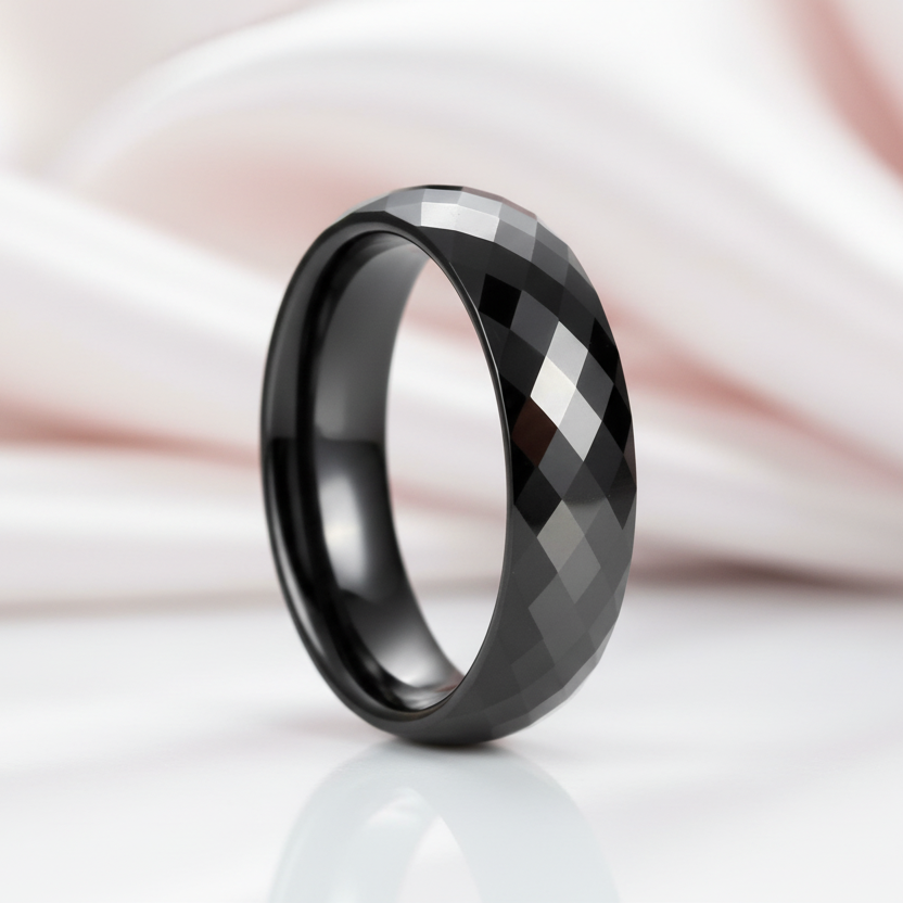 Trendy Men's Ceramic Wedding Band-Black Diamonds New York