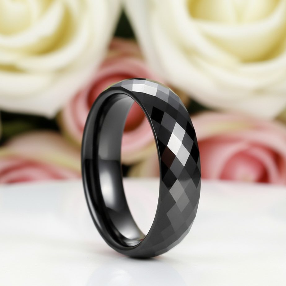 Trendy Men's Ceramic Wedding Band-Black Diamonds New York