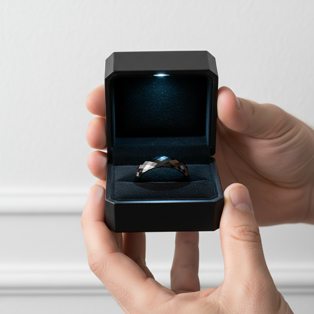 Trendy Men's Ceramic Wedding Band-Black Diamonds New York