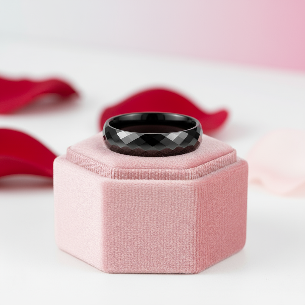 Trendy Men's Ceramic Wedding Band-Black Diamonds New York