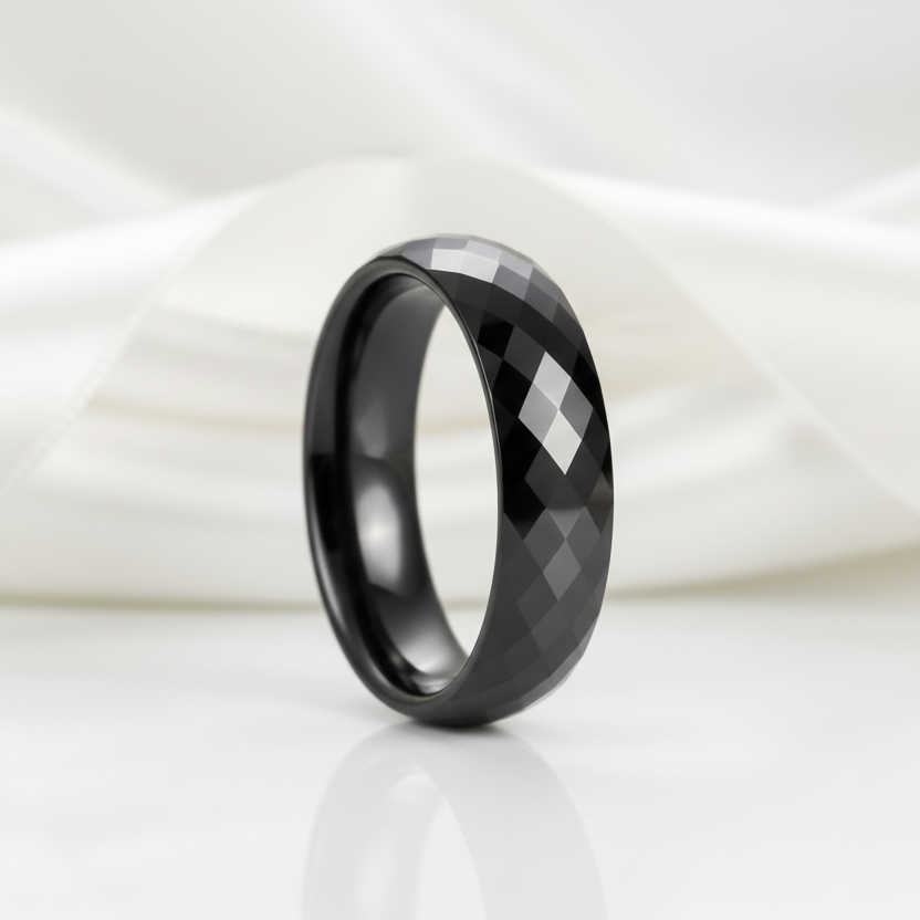 Trendy Men's Ceramic Wedding Band-Black Diamonds New York