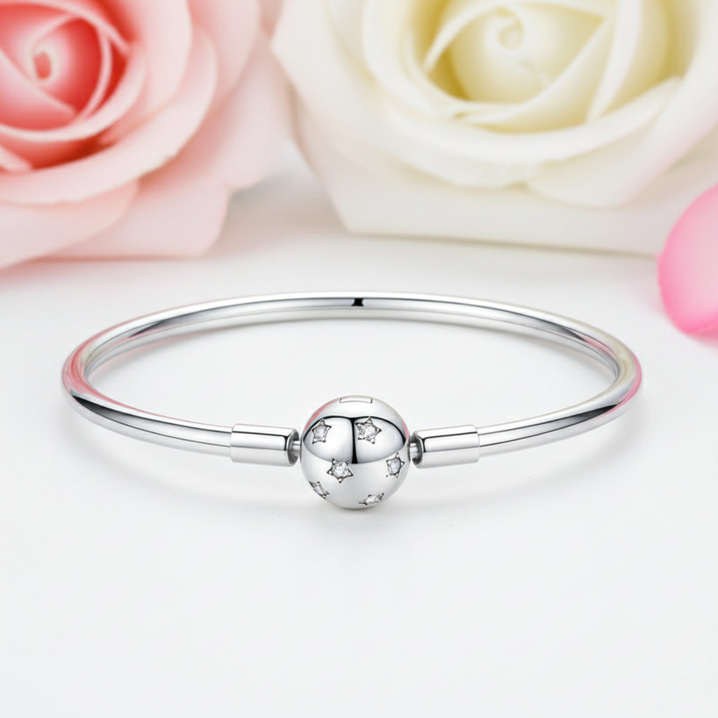 Trendy Round Charms Bangle Bracelet-Black Diamonds New York