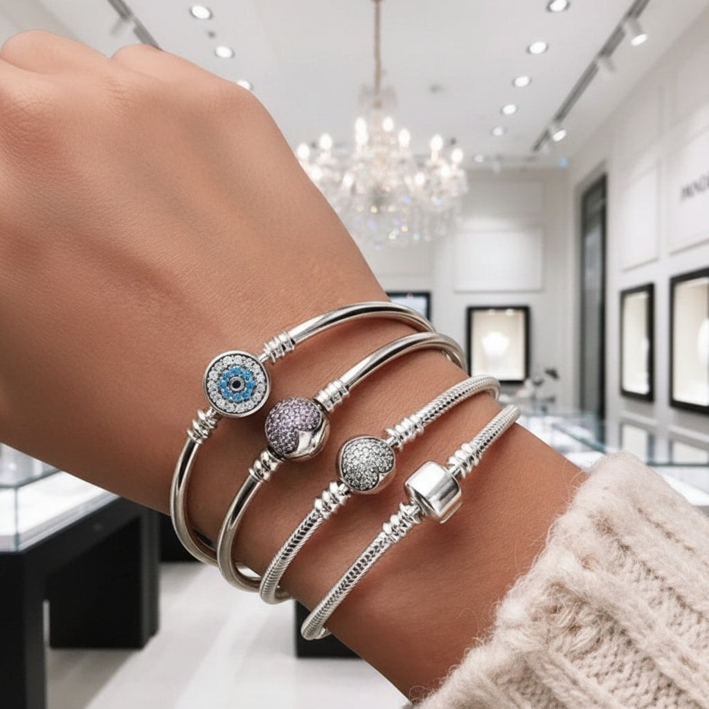 Trendy Round Charms Bangle Bracelet-Black Diamonds New York