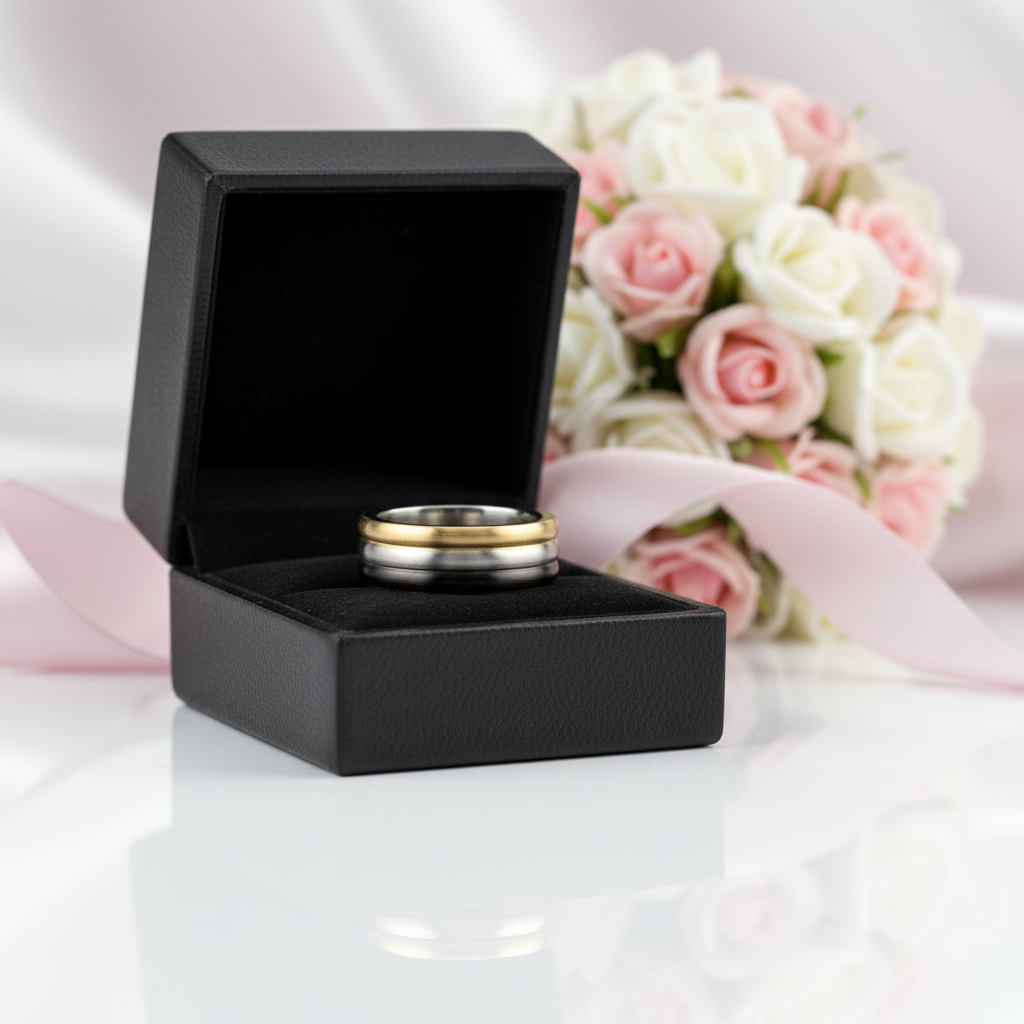 Tri Tone Stainless Steel Men's Ring Band-Black Diamonds New York