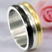 Tri Tone Stainless Steel Men's Ring Band-Black Diamonds New York