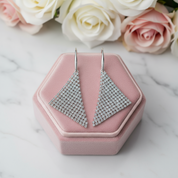 Triangular Shaped Mesh Shimmering Diamond Earrings-Black Diamonds New York