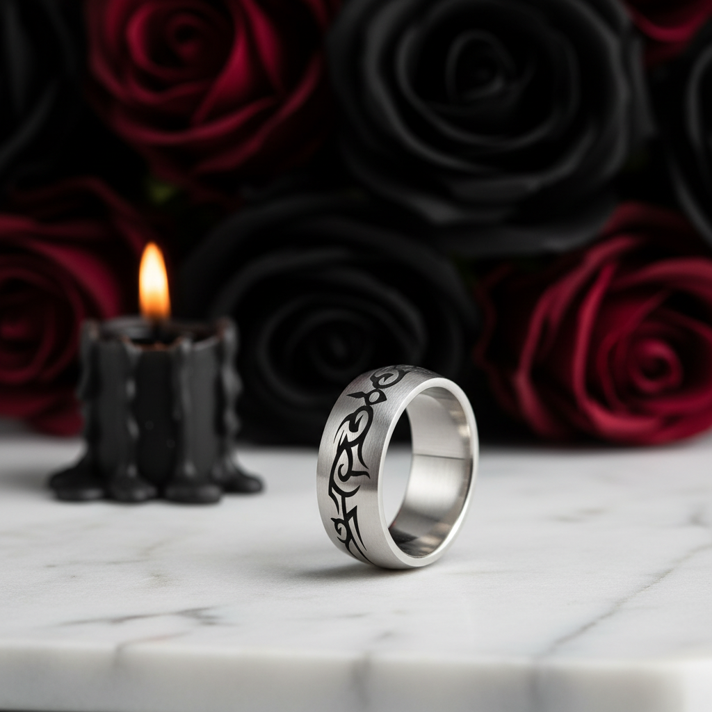 Tribal Design Gothic Men's Ring Band-Black Diamonds New York