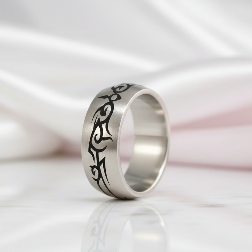 Tribal Design Gothic Men's Ring Band-Black Diamonds New York
