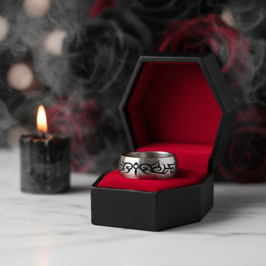 Tribal Design Gothic Men's Ring Band-Black Diamonds New York