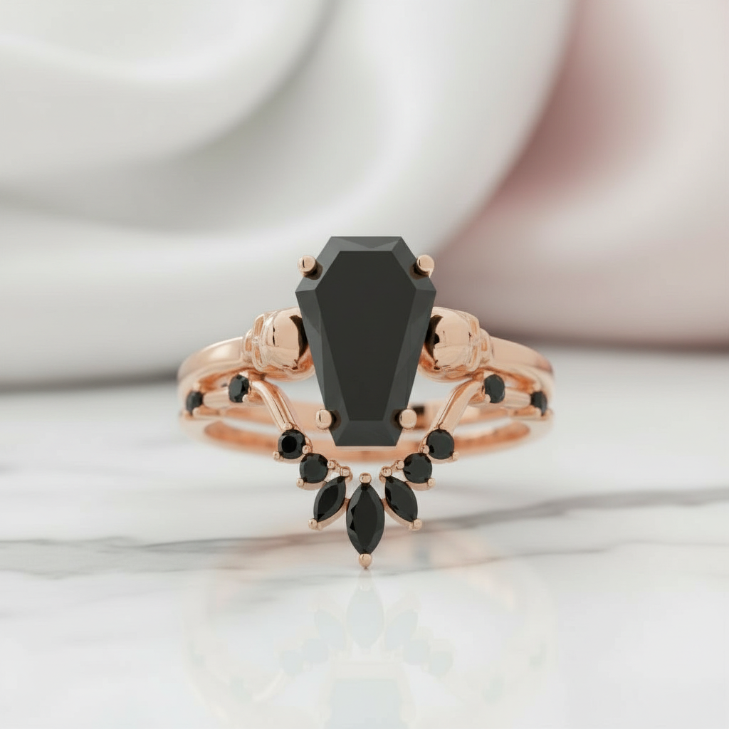 True Love Rings- 14k White Gold Limited Coffin Cut Diamond Rings-Black Diamonds New York