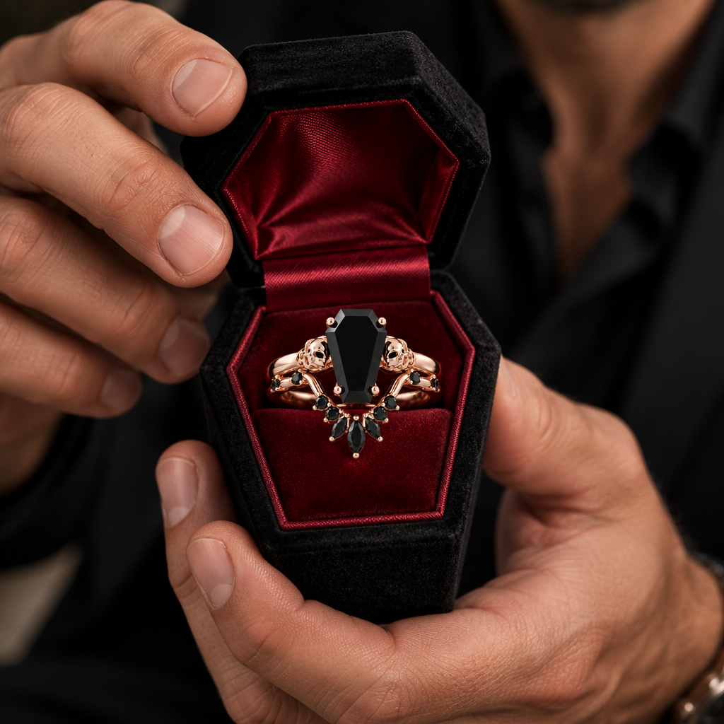 True Love Rings- 14k White Gold Limited Coffin Cut Diamond Option Rings-Black Diamonds New York