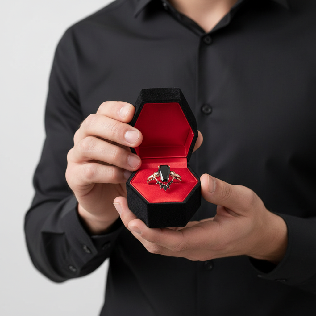 True Love Rings- 14k White Gold Limited Coffin Cut Diamond Rings-Black Diamonds New York