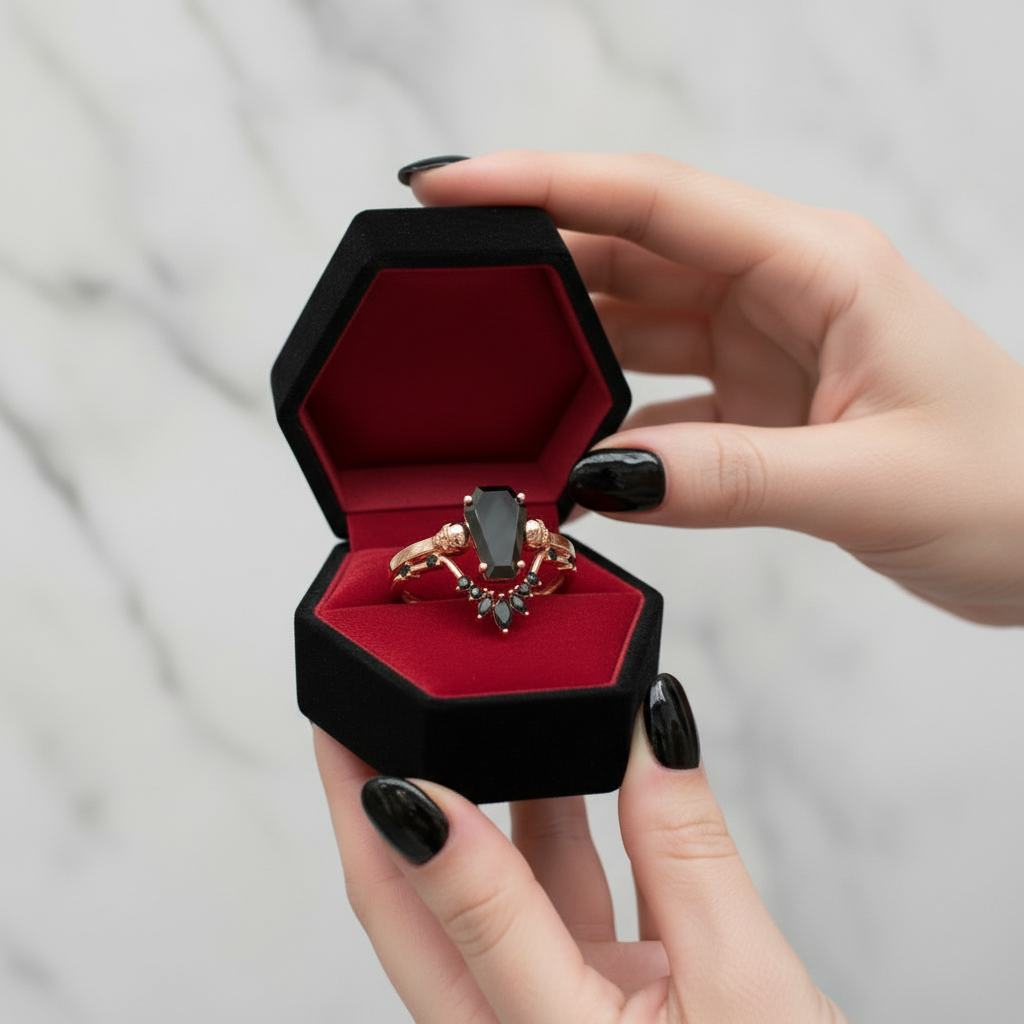 True Love Rings- 14k White Gold Limited Coffin Cut Diamond Option Rings-Black Diamonds New York