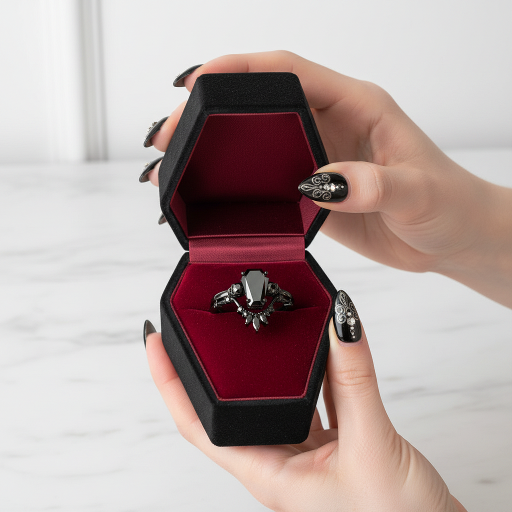 True Love Rings- 14k White Gold Limited Coffin Cut Diamond Rings-Black Diamonds New York