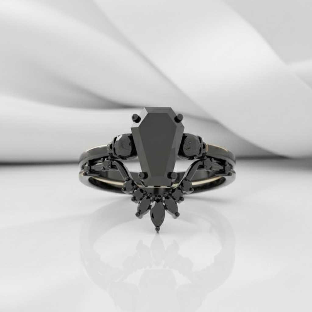 True Love Rings- 14k White Gold Limited Coffin Cut Diamond Rings-Black Diamonds New York