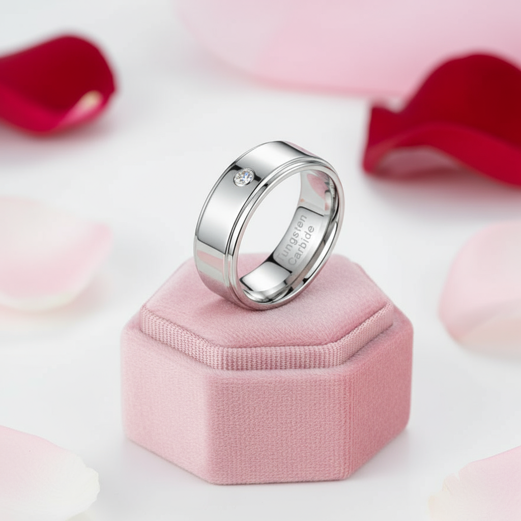 8mm Tungsten Carbide Men's Wedding Band with Diamond-Black Diamonds New York