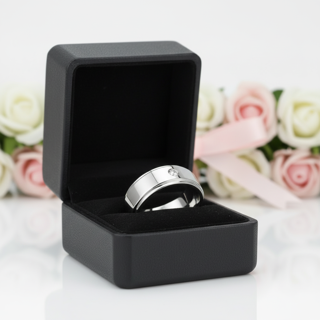 8mm Tungsten Carbide Men's Wedding Band with Diamond Option-Black Diamonds New York