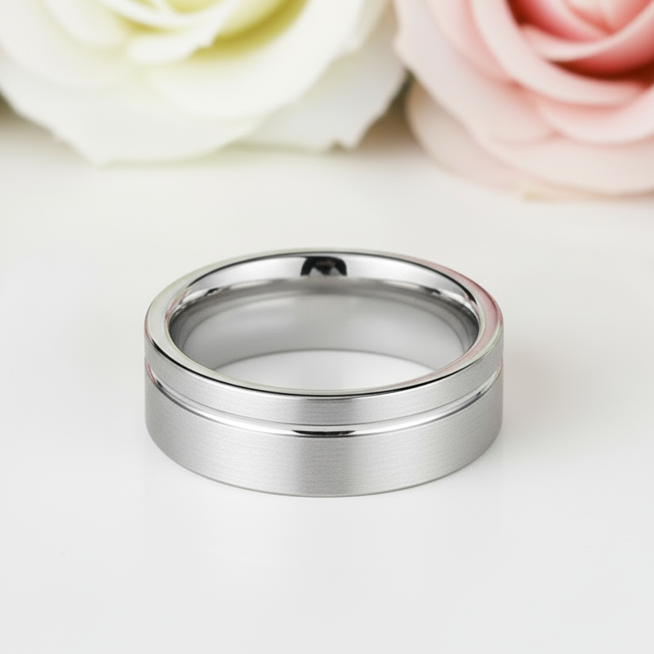 Tungsten Carbide Groove Line with Diamond-Black Diamonds New York