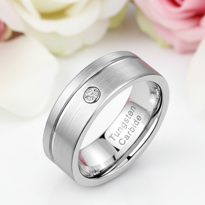 Tungsten Carbide Groove Line with Diamond-Black Diamonds New York