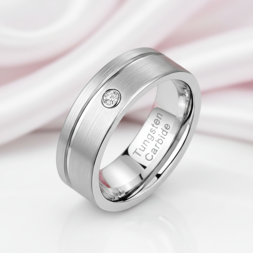 Tungsten Carbide Groove Line with Diamond Option-Black Diamonds New York