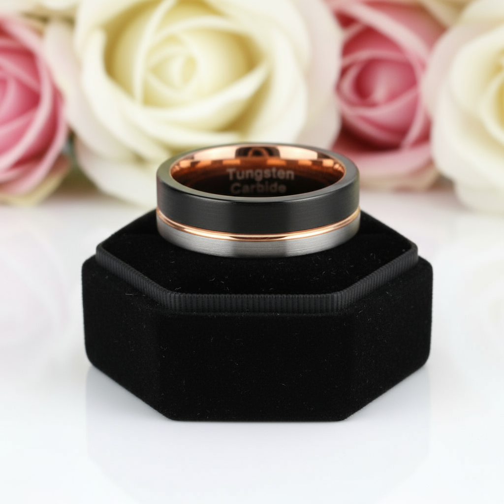 Tungsten Carbide Multi Color Wedding Band-Black Diamonds New York