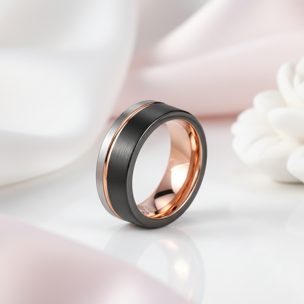 Tungsten Carbide Multi Color Wedding Band-Black Diamonds New York