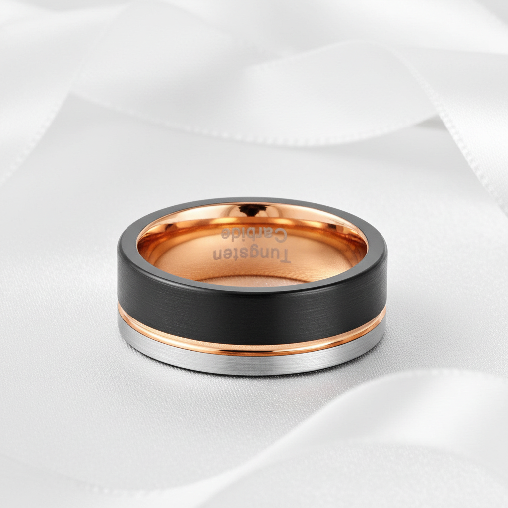 Tungsten Carbide Multi Color Wedding Band-Black Diamonds New York