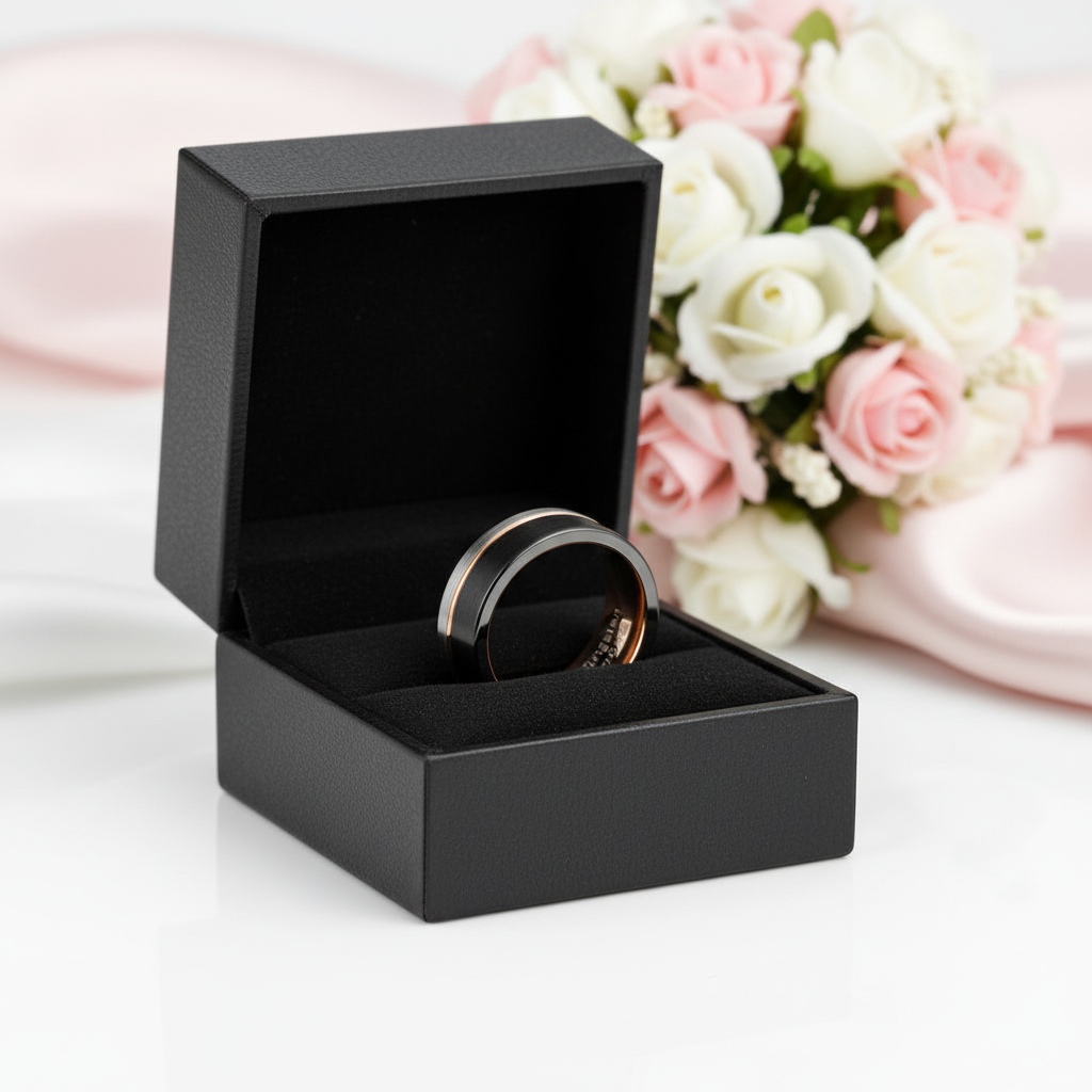 Tungsten Carbide Multi Color Wedding Band-Black Diamonds New York