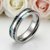 Tungsten Carbide Ring with Double Abalone Shell Inlay Men's Ring-Black Diamonds New York