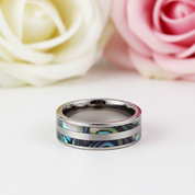Tungsten Carbide Ring with Double Abalone Shell Inlay Men's Ring-Black Diamonds New York